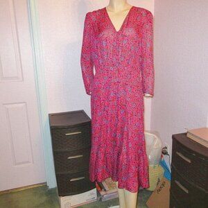 Veronica Beard 100% Silk Lasanna Dress Size 10 Midi Tiered Floral Puff Sleeves